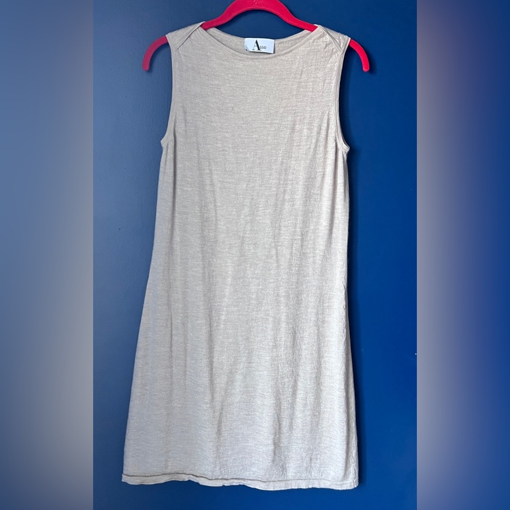 Algo Beige Cashmere Silk Blend Sleeveless Midi Dress M